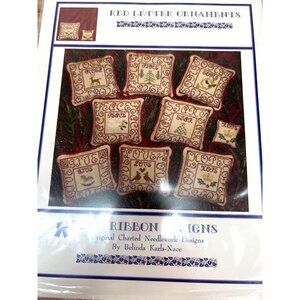 Red Letter Ornaments Cross Stitch Pattern Handmade Christmas Decor Blue Ribbon
